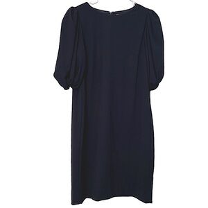 Preston & York Dress Navy Puff Sleeves Shift Dress Round Neck Back Zipper Size 8